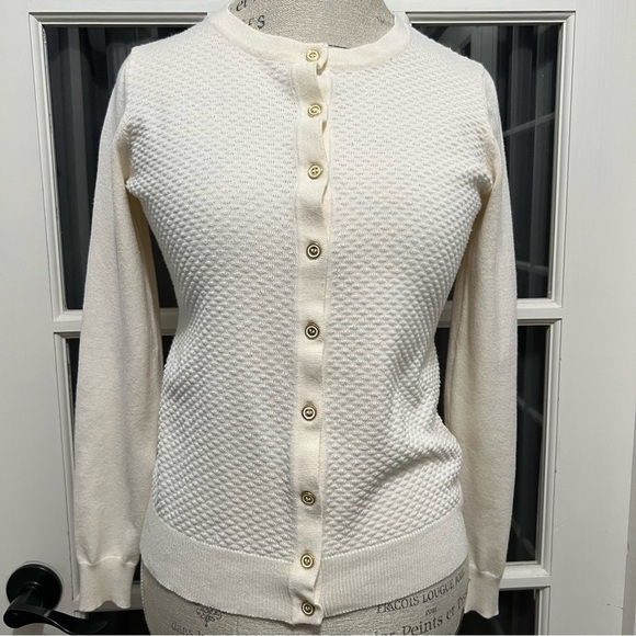 Charter Club Sweaters - Charter Club Cream Cardigan Sweater with Textured Knit and Gold Buttons Size M